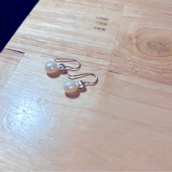 Pearl Drops with Bezel set tiny rhinestone above Pearl . - Picture 2 of 2